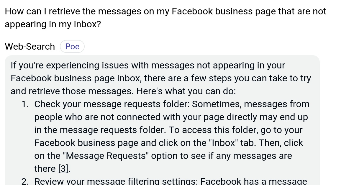 How can I retrieve the messages on my Facebook business page that are