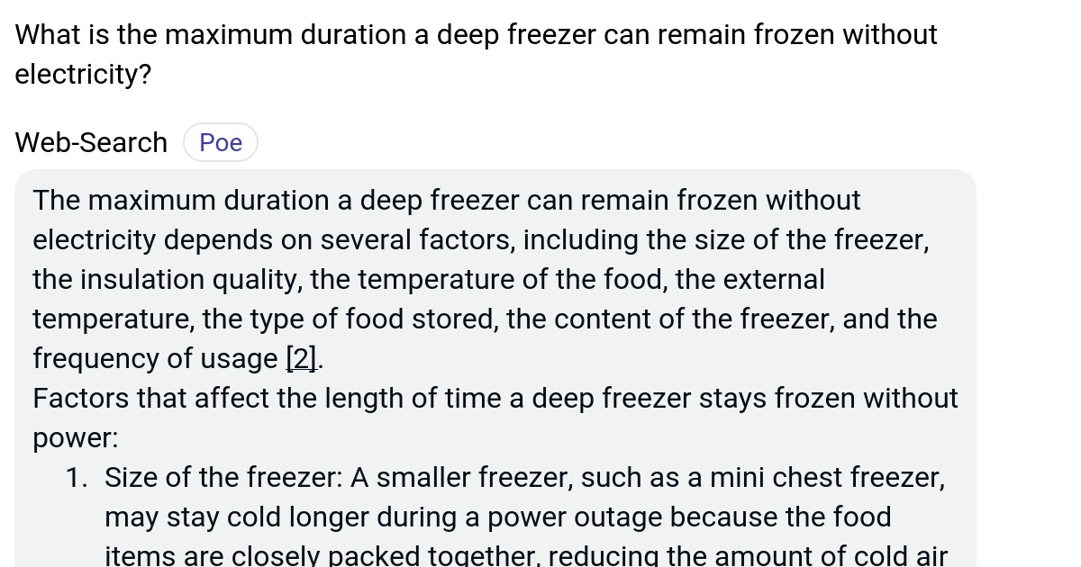 What is the maximum duration a deep freezer can remain frozen without