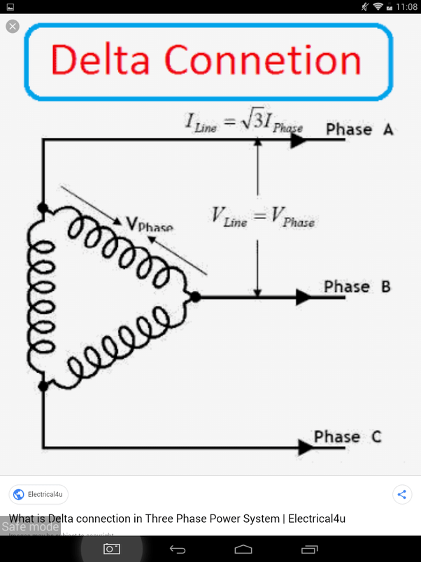 A Delta connected threephase motor draws a line current of 60 amps