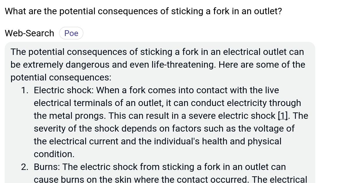 What are the potential consequences of sticking a fork in an outlet? Poe