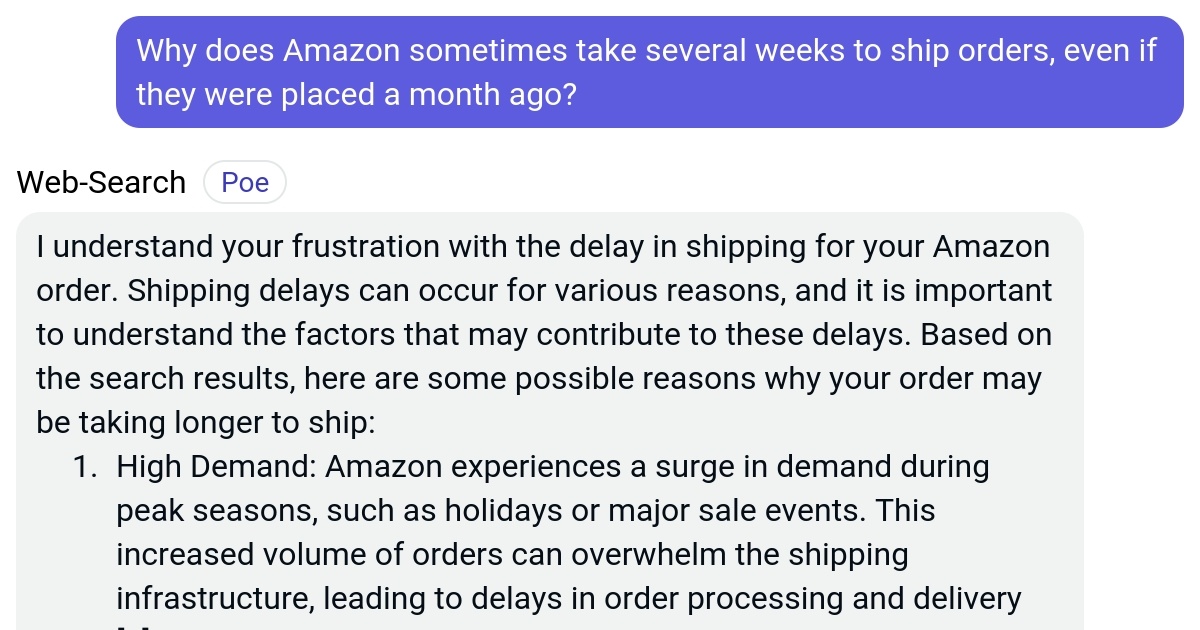 Why does Amazon sometimes take several weeks to ship orders, even if