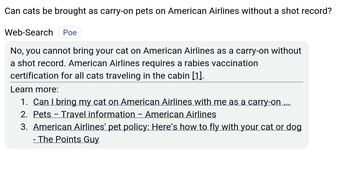 Can cats be brought as carryon pets on American Airlines without a
