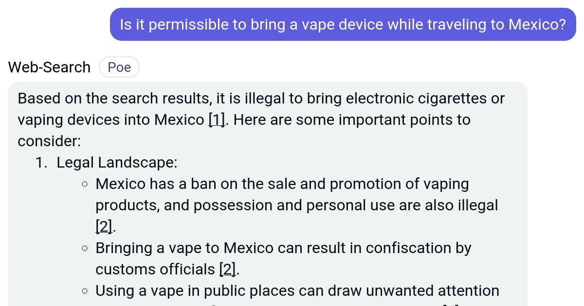 Is it permissible to bring a vape device while traveling to Mexico? Poe