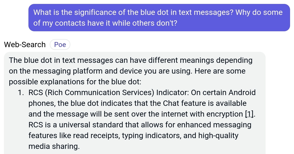 What is the significance of the blue dot in text messages? Why do some