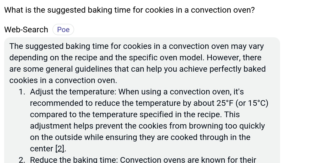 What is the suggested baking time for cookies in a convection oven? Poe