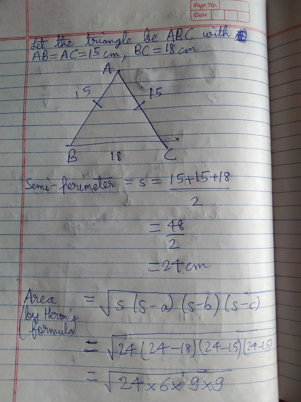 How to find the area of an isosceles triangle whose base is 18 cm and