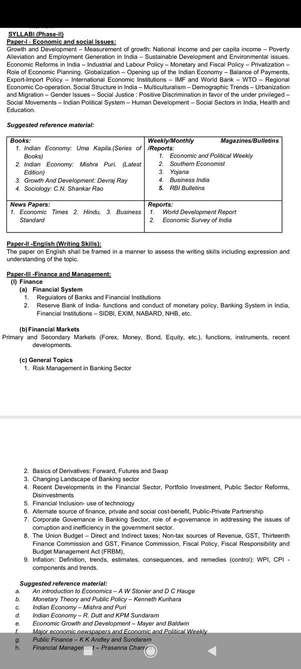 What are the Books to refer for RBI Grade B Phase 2? Quora