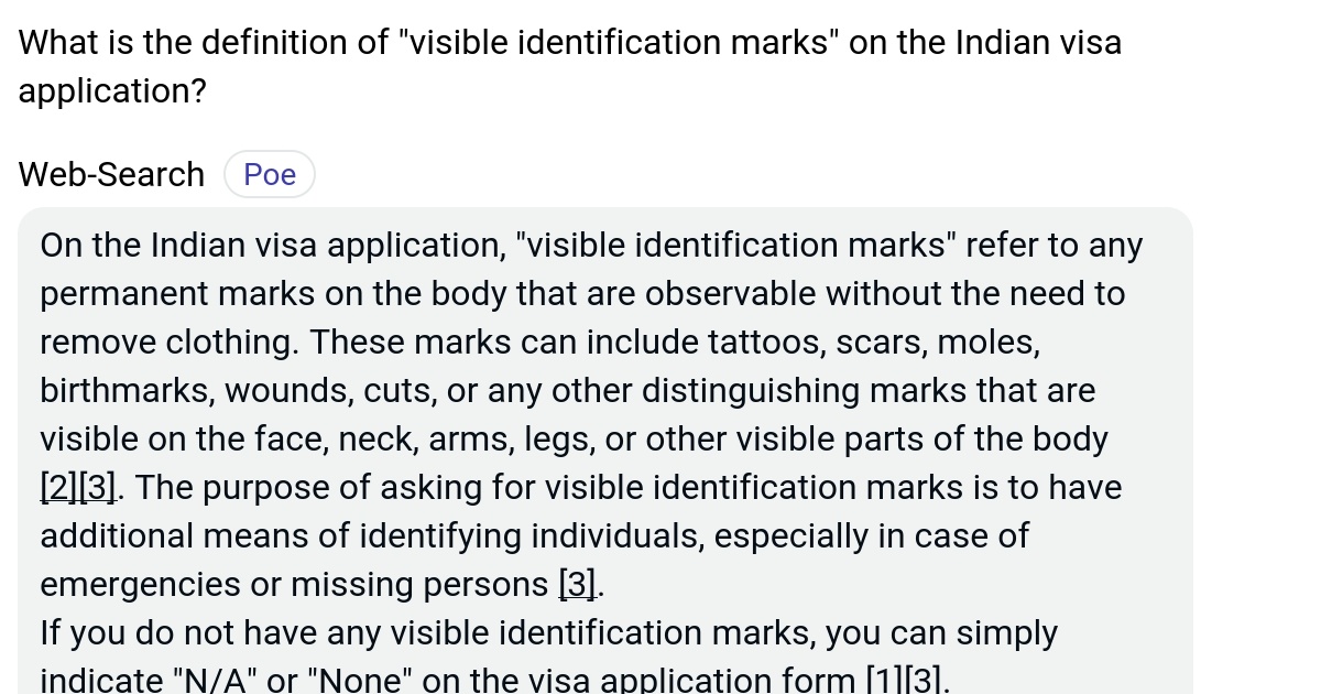 What is the definition of "visible identification marks" on the Indian