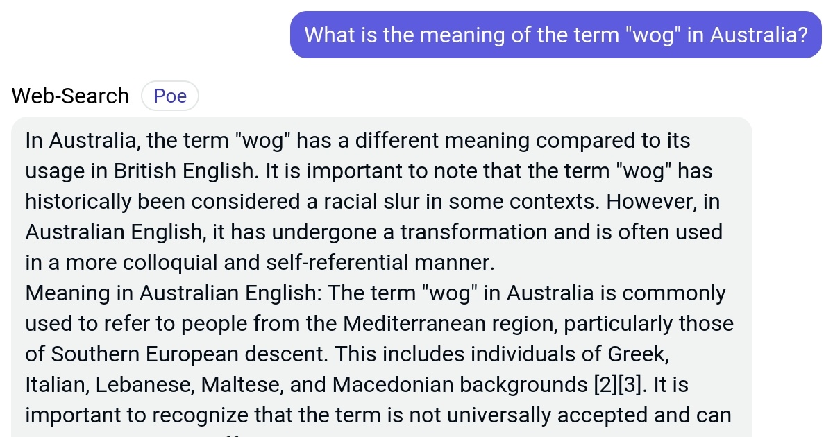 What is the meaning of the term "wog" in Australia? Poe