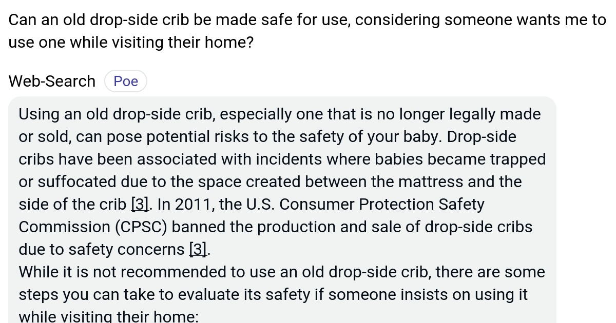 Can an old dropside crib be made safe for use, considering someone