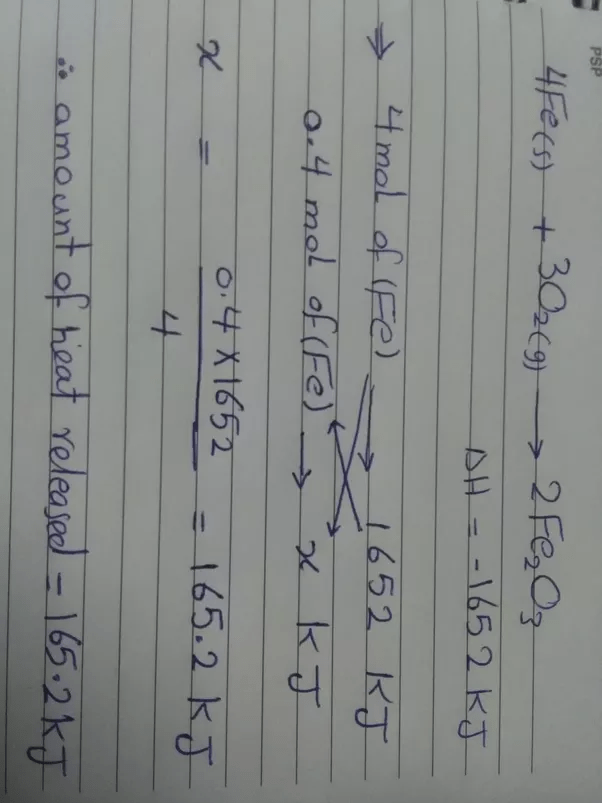 How to calculate how much heat is released when 4.00mol of iron is