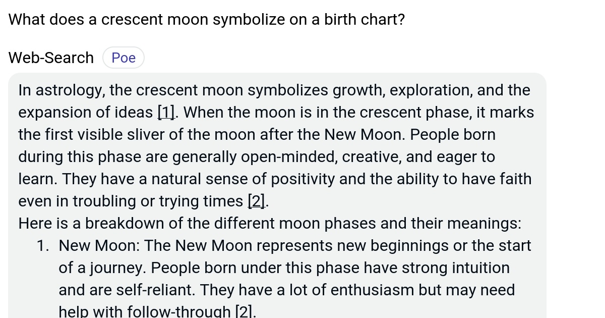 What does a crescent moon symbolize on a birth chart? Poe