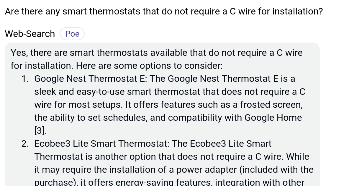 Are there any smart thermostats that do not require a C wire for installation? Poe
