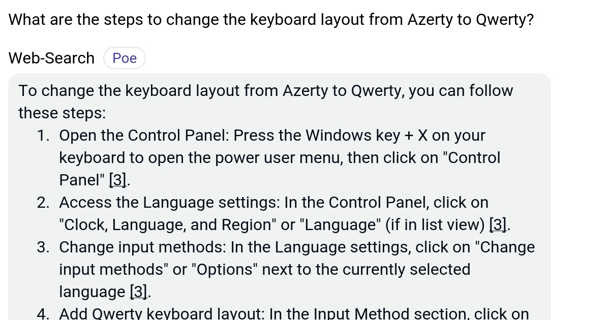 What are the steps to change the keyboard layout from Azerty to Qwerty