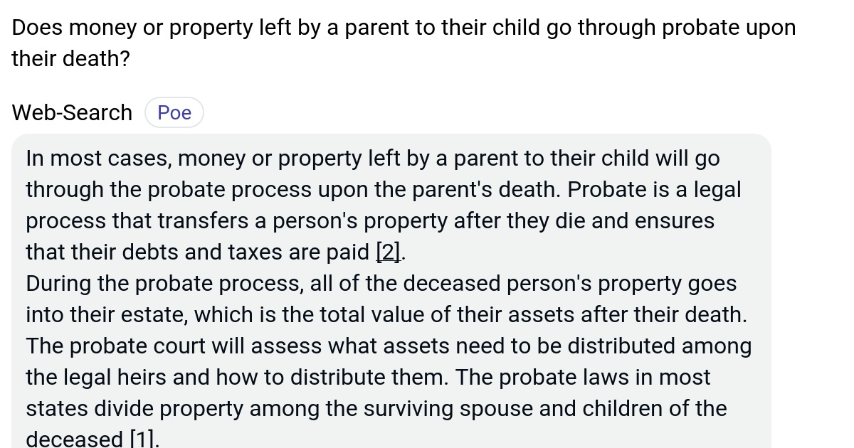 Does money or property left by a parent to their child go through