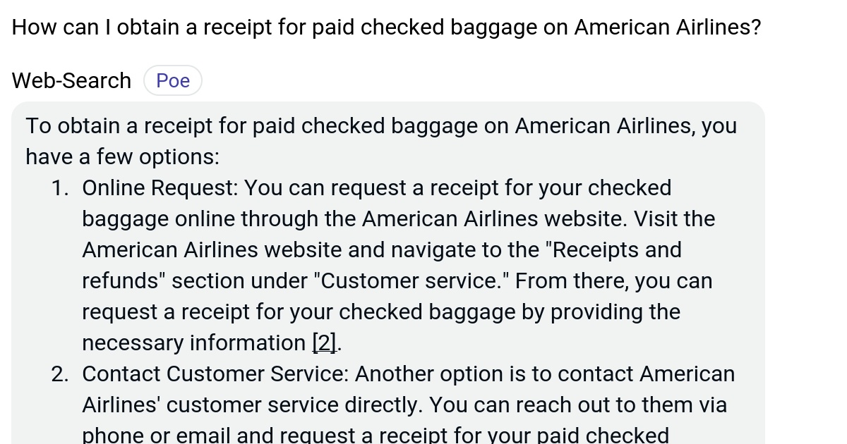 How can I obtain a receipt for paid checked baggage on American
