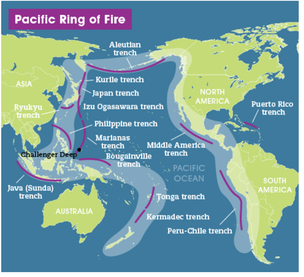 What natural disasters occur in the Pacific Ring of Fire