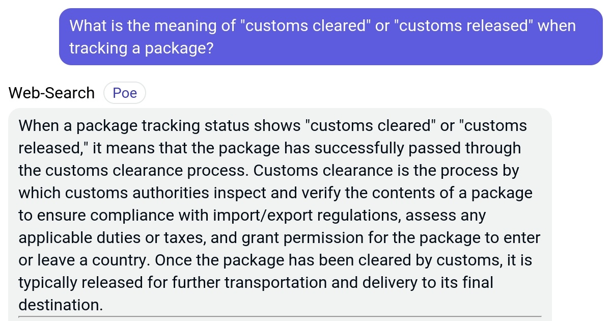What is the meaning of "customs cleared" or "customs released" when
