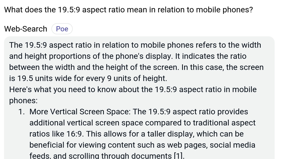 What does the 19.59 aspect ratio mean in relation to mobile phones? Poe
