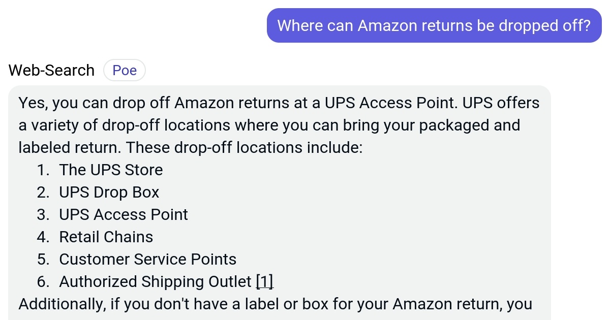 Where can Amazon returns be dropped off? Poe