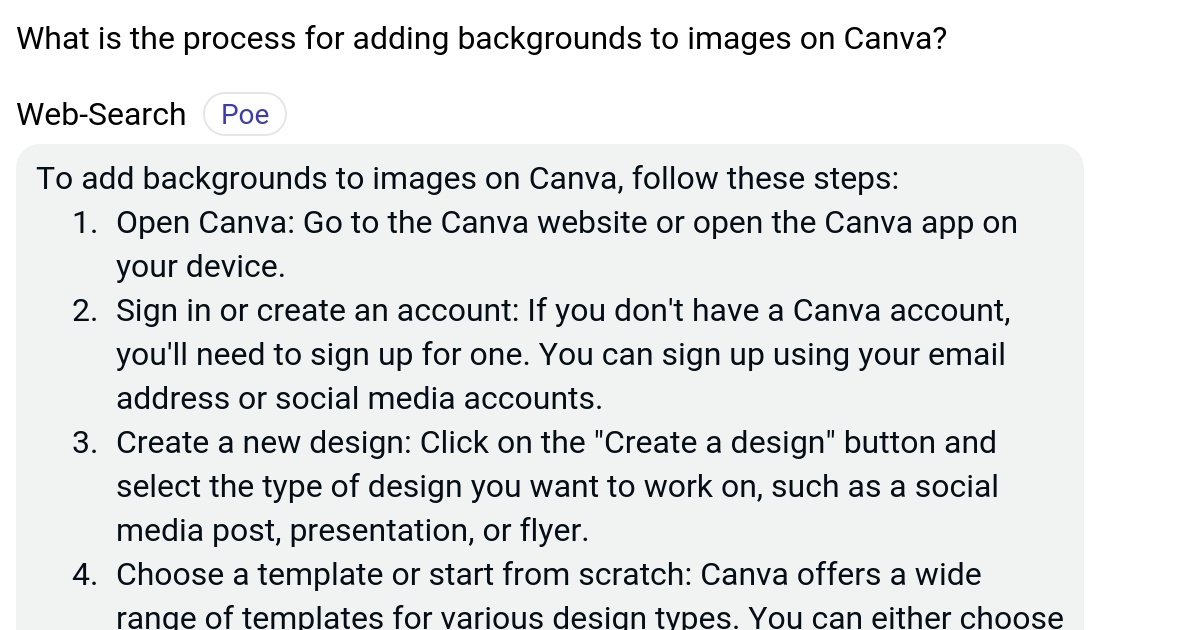 What is the process for adding backgrounds to images on Canva? Poe