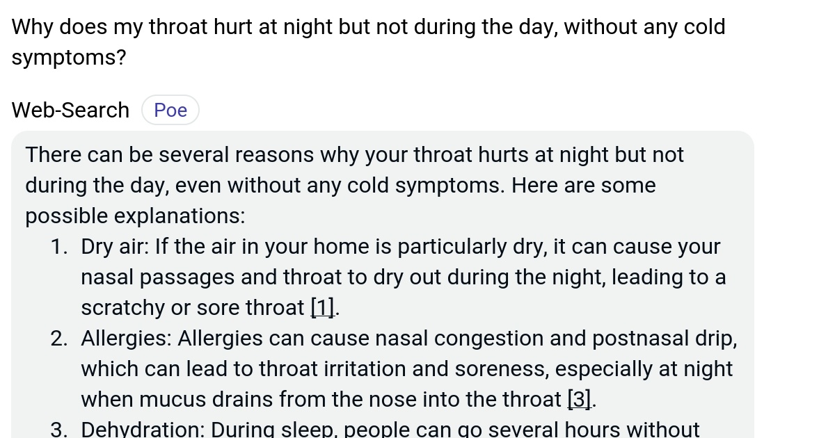 Why does my throat hurt at night but not during the day, without any