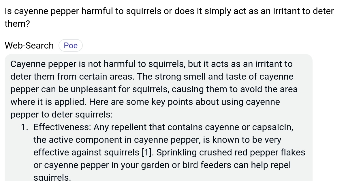 Is cayenne pepper harmful to squirrels or does it simply act as an