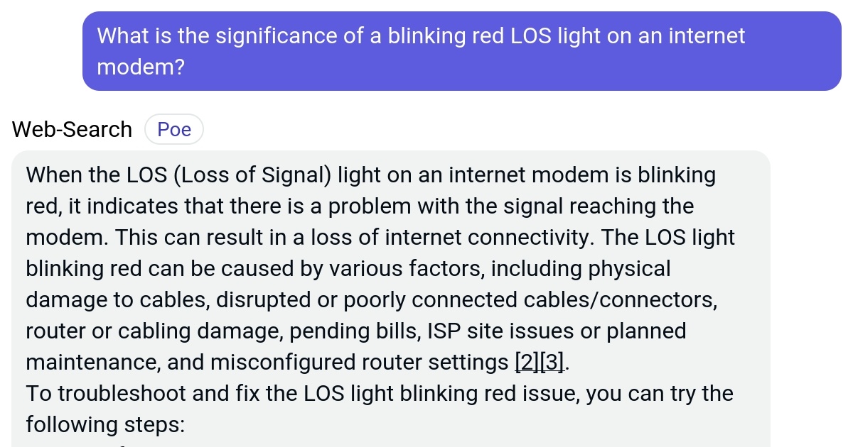 What is the significance of a blinking red LOS light on an