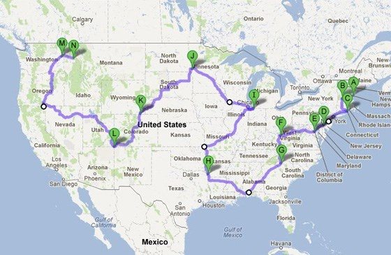 What&#039;s the fastest (not shortest) route that touches all 48 states in