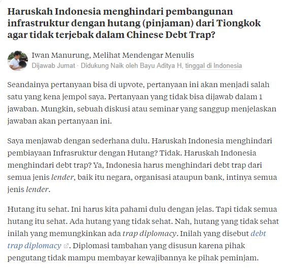 Apa itu jebakan utang Cina? Quora