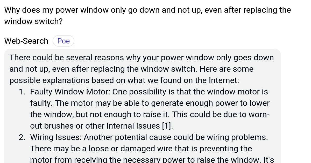 Why does my power window only go down and not up, even after replacing