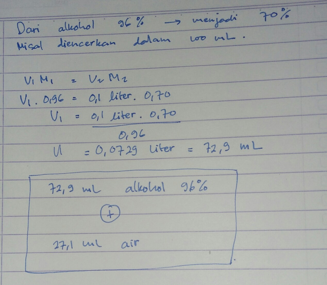 Bagaimana cara membuat larutan alkohol 70% dari larutan stok alkohol 96%  dalam wadah 500 ml? - Quora