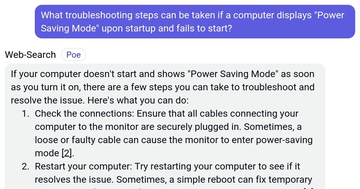 What troubleshooting steps can be taken if a computer displays "Power