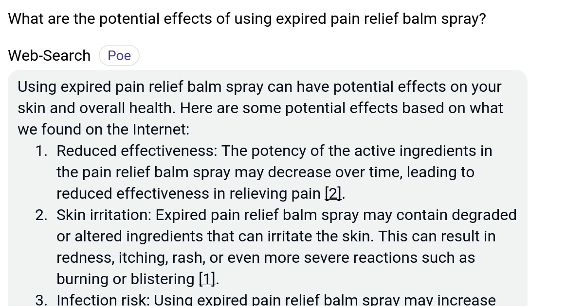 What are the potential effects of using expired pain relief balm spray