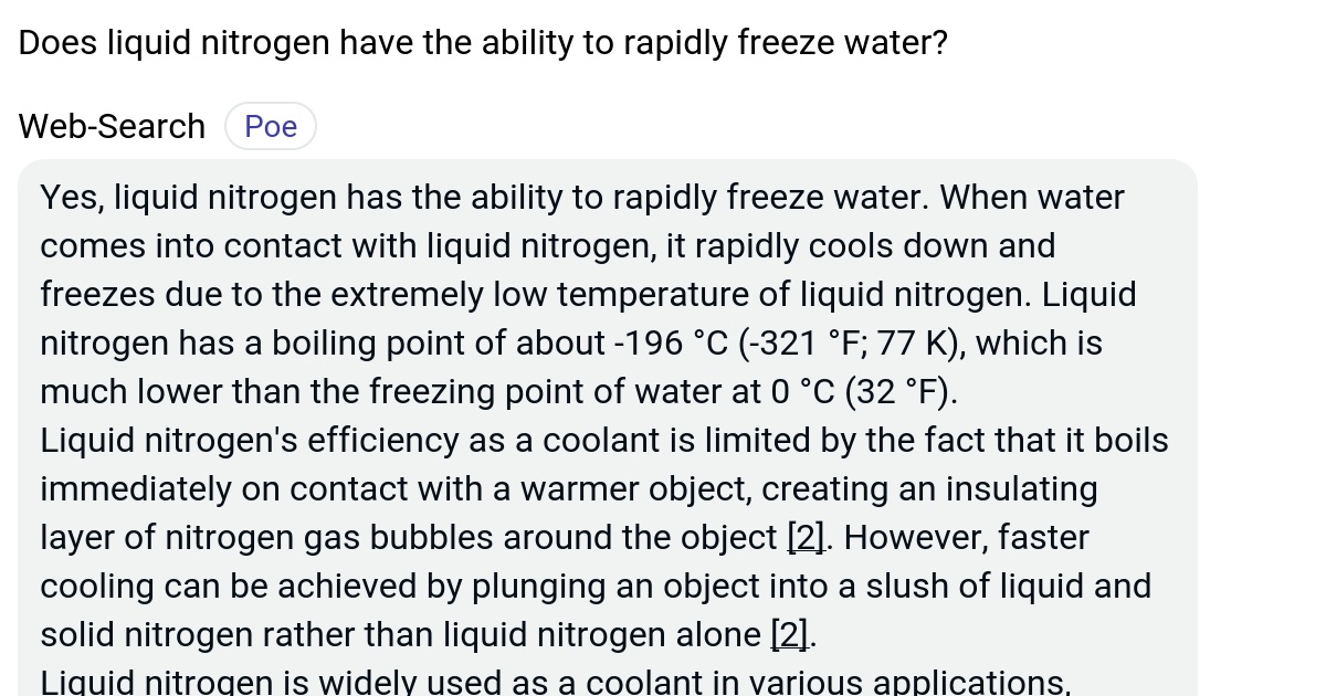 Does liquid nitrogen have the ability to rapidly freeze water? Poe