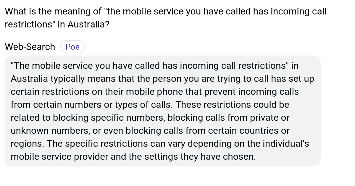 What is the meaning of "the mobile service you have called has call restrictions" in