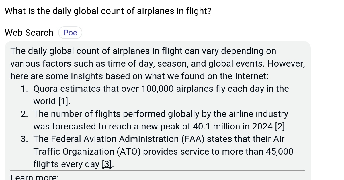 What is the daily global count of airplanes in flight? Poe