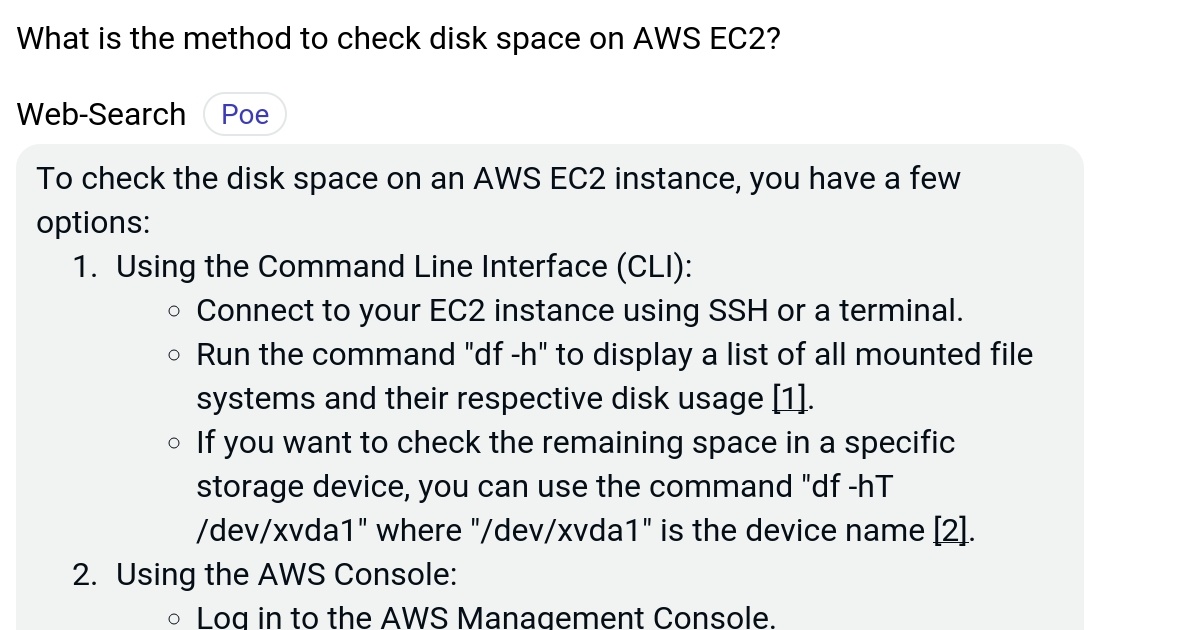 What is the method to check disk space on AWS EC2? Poe