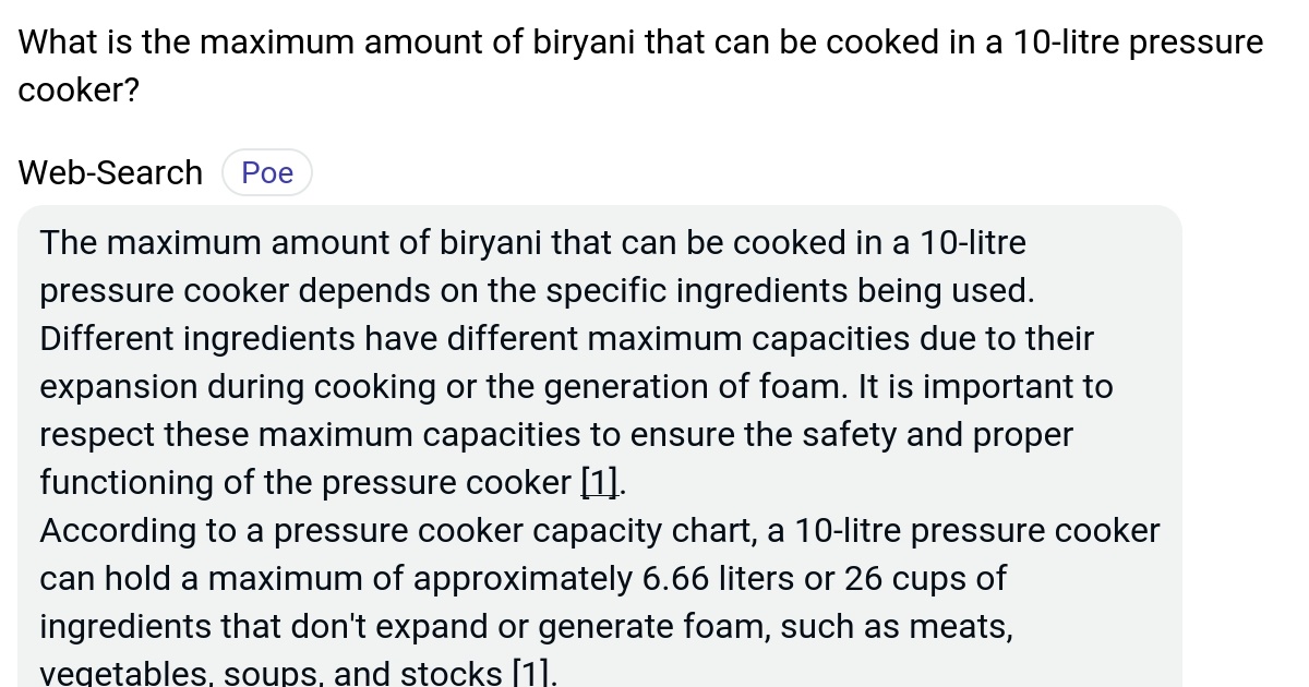 What is the maximum amount of biryani that can be cooked in a 10litre