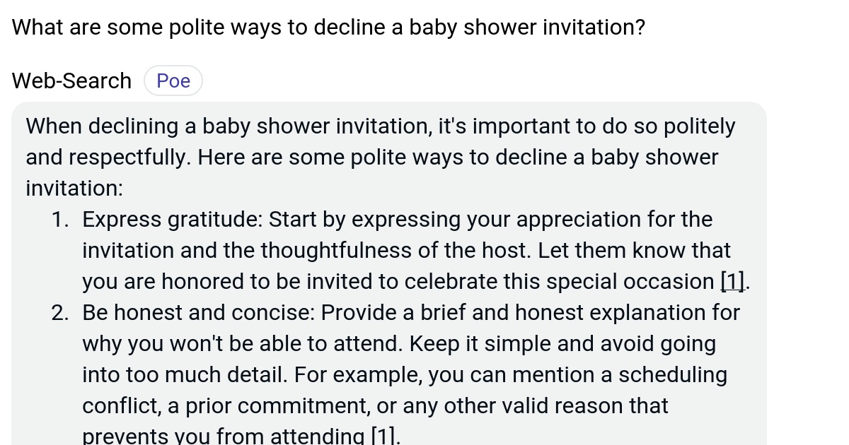 What are some polite ways to decline a baby shower invitation? Poe