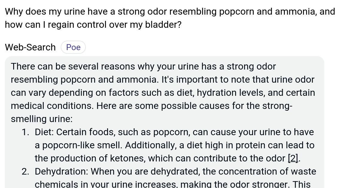 Why does my urine have a strong odor resembling popcorn and ammonia