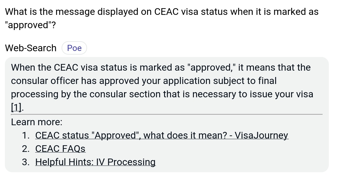What is the message displayed on CEAC visa status when it is marked as