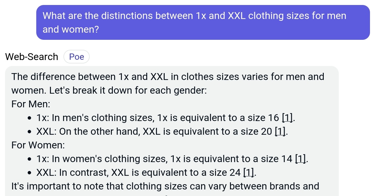 What are the distinctions between 1x and XXL clothing sizes for men and