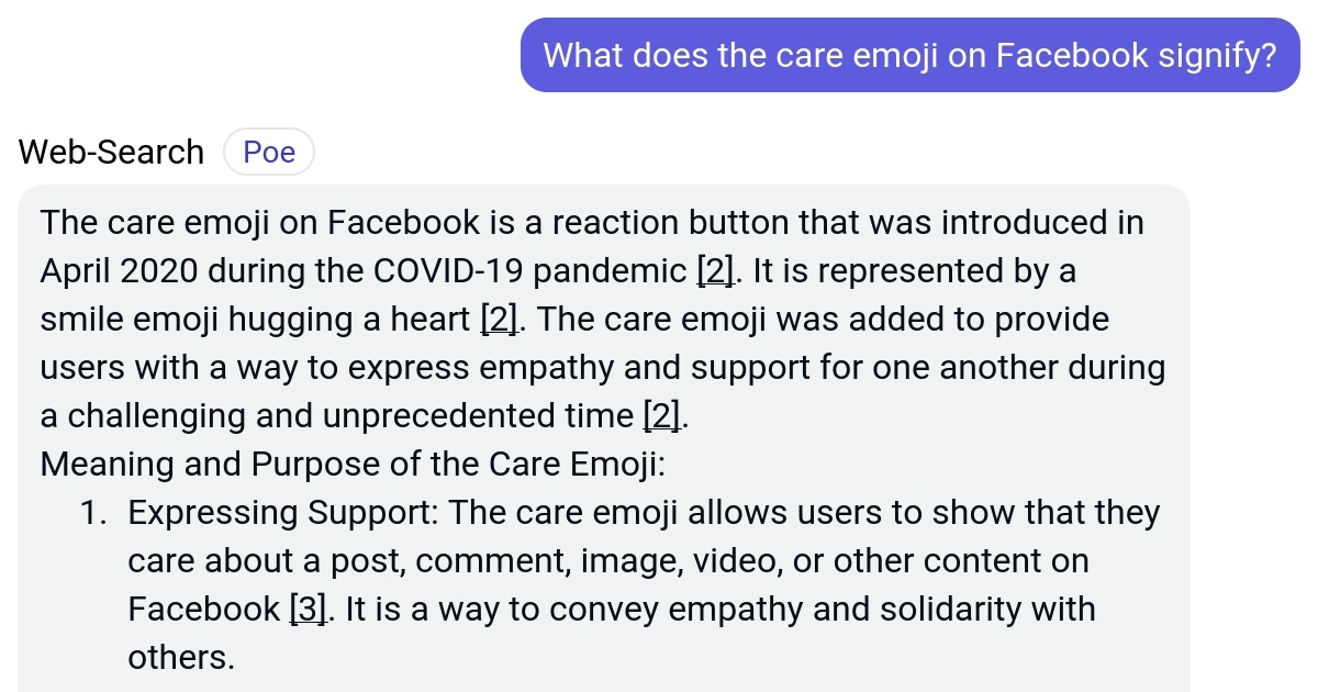 What does the care emoji on Facebook signify? Poe