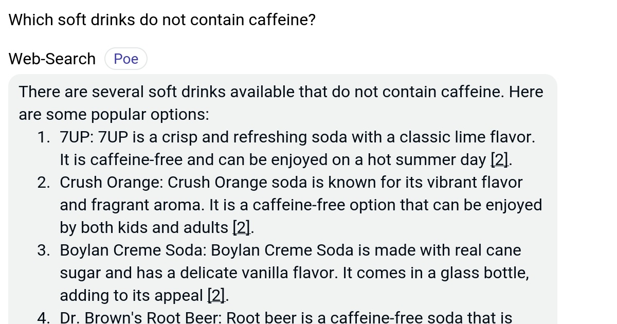 Which soft drinks do not contain caffeine? Poe