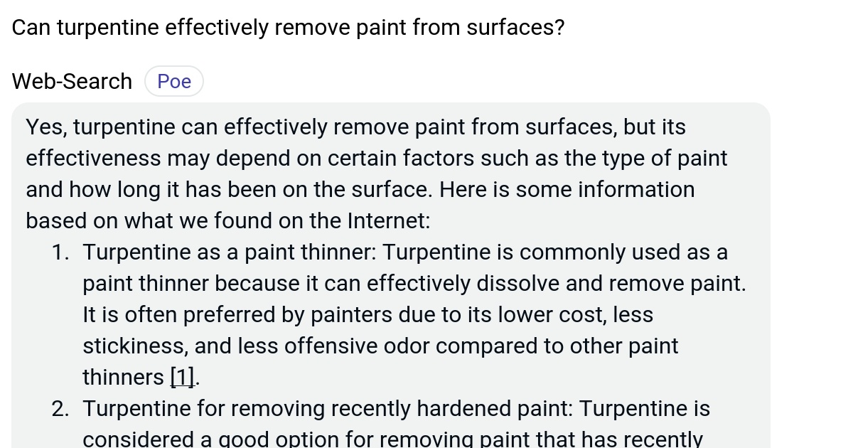 Can turpentine effectively remove paint from surfaces? Poe