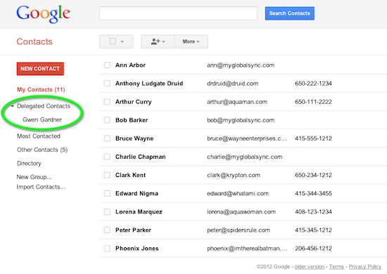 How to automatically share my Google contacts with another user with