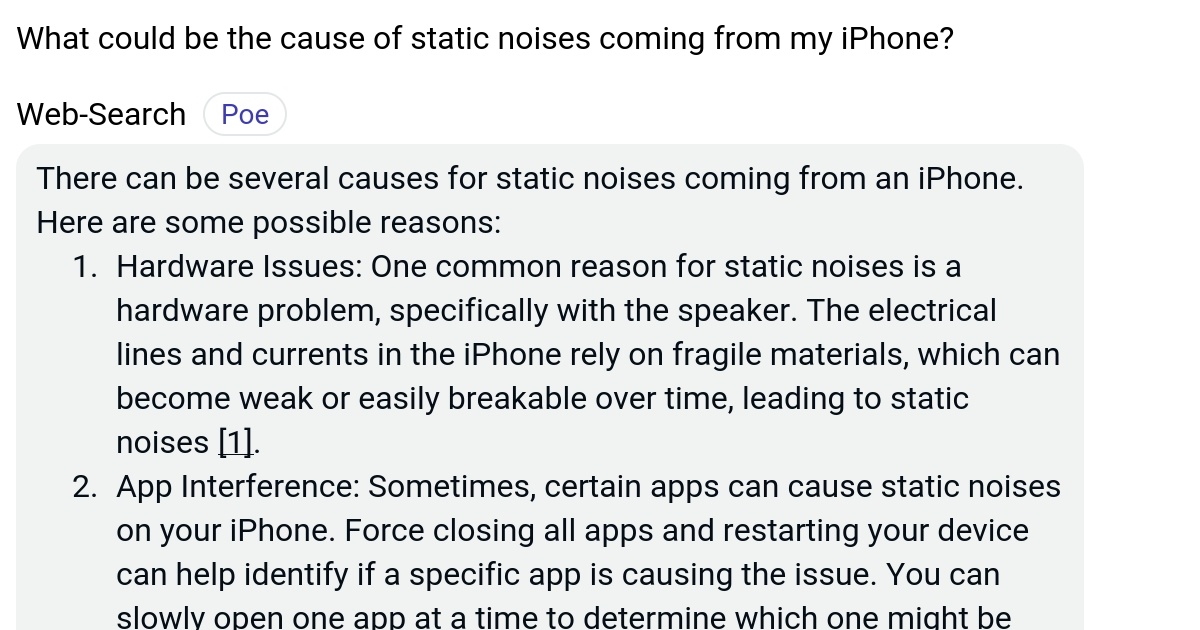 What could be the cause of static noises coming from my iPhone? Poe