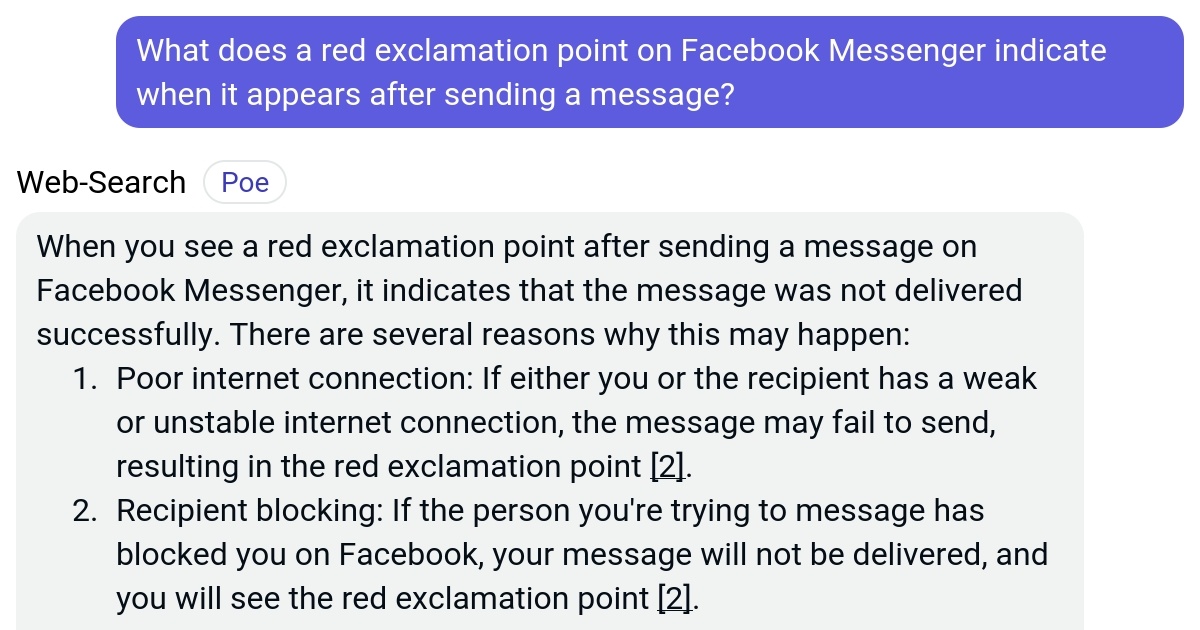 What does a red exclamation point on Facebook Messenger indicate when