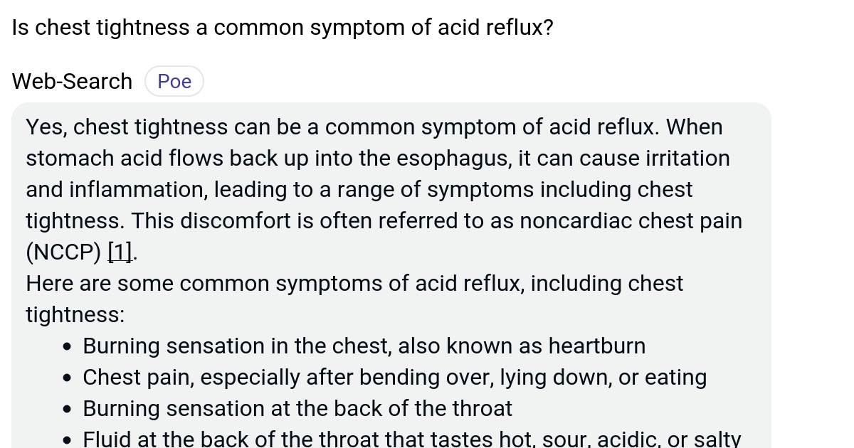 Is chest tightness a common symptom of acid reflux? Poe